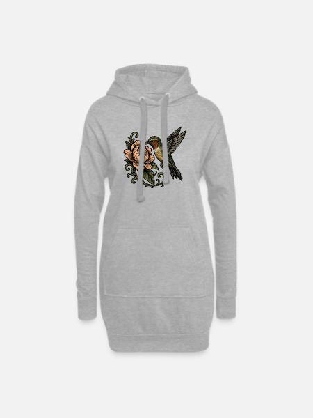 Kolibri mit Rose Vintage Tattoo - Hoodie-Kleid - Grau meliert