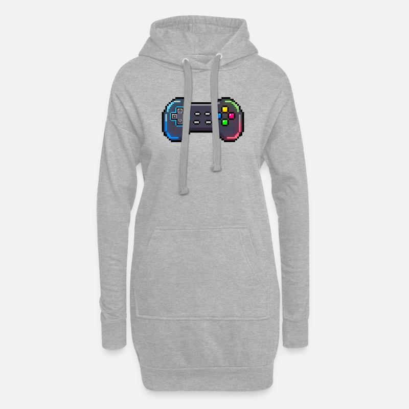 Retro-Gamepad Neon-Pixelstil - Hoodie-Kleid - Grau meliert
