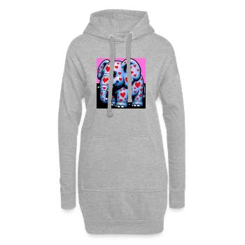 Elefant mit Herz und Herzen - Hoodie-Kleid - Grau meliert - Vorne