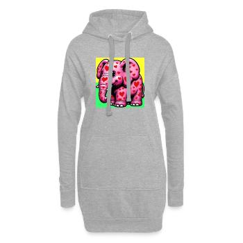 Elefant mit Herz und Herzen - Hoodie-Kleid - Grau meliert - Vorne