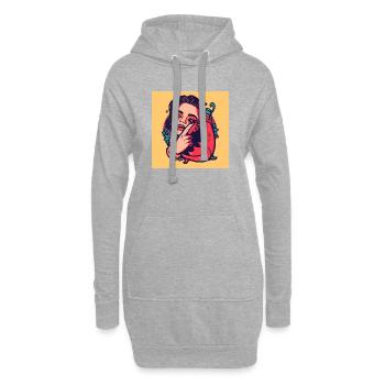 Pop-Art-Frau und Fantasiekreatur - Hoodie-Kleid - Grau meliert - Vorne