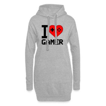 Herz mit Game-Controller Silhouette - Hoodie-Kleid - Grau meliert - Vorne