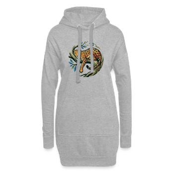 Leopard im Baumkranz liegt auf Ast Leoparden Motiv - Hoodie-Kleid - Grau meliert - Vorne