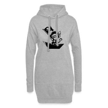 Singe pirate dans un bateau en papier - Sweat-shirt à capuche long Femme - gris chiné - Devant