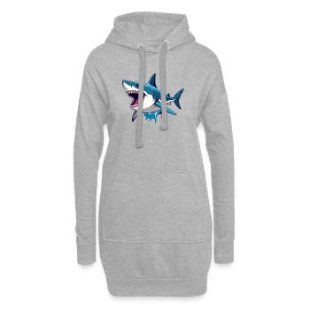 Fröhlicher weißer Hai Spritz Effekt Maritim Motiv - Hoodie-Kleid - Grau meliert - Vorne