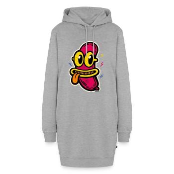 Buntes Comic Gesicht mit großer Zunge - Hoodie-Kleid - Grau meliert - Vorne