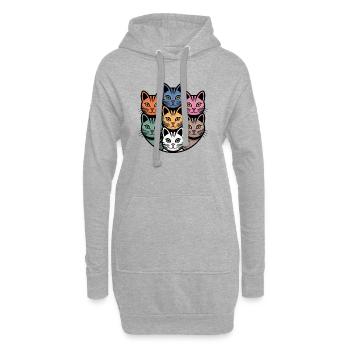 Vielfarbene Katzenrunde bunte Katzen - Hoodie-Kleid - Grau meliert - Vorne