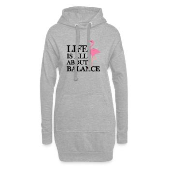 Das Leben dreht sich ganz um Gleichgewicht – Flamingo-Zitat - Hoodie-Kleid - Grau meliert - Vorne