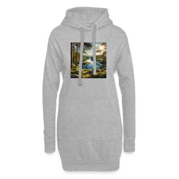 Lac forestier sous le soleil du soir - Sweat-shirt à capuche long Femme - gris chiné - Devant