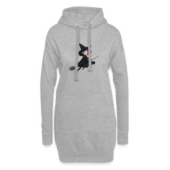 Sorcière volante sur son balai - Sweat-shirt à capuche long Femme - gris chiné - Devant