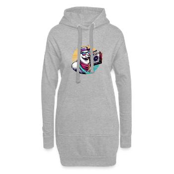 Lama mit Boombox im Retro-Vibe - Hoodie-Kleid - Grau meliert - Vorne