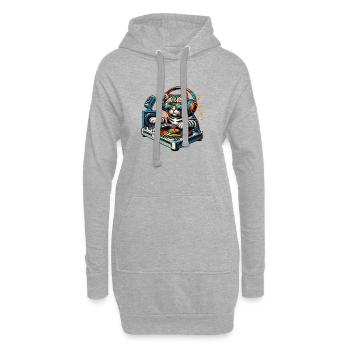 DJ chat avec casque et platine - Sweat-shirt à capuche long Femme - gris chiné - Devant