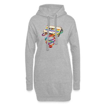 Retro Kassette mit Regenbogen Band   - Hoodie-Kleid - Grau meliert - Vorne
