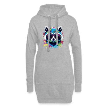 Bunter Waschbär mit Brille und Blättern - Hoodie-Kleid - Grau meliert - Vorne
