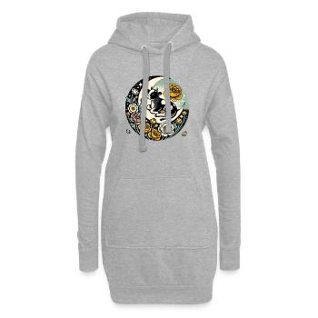 Mondbeschienenes Kalb mit Blumenmond - Hoodie-Kleid - Grau meliert - Vorne
