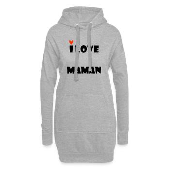 I LOVE MAMAN. SUPER MAMAN. FÊTE DES MÈRES. COEUR.  - Sweat-shirt à capuche long Femme - gris chiné - Devant