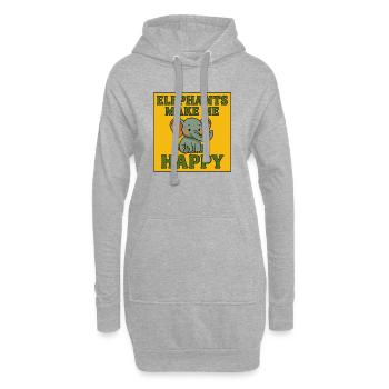 Elefanten machen mich glücklich – süßer Vintage-Elefant - Hoodie-Kleid - Grau meliert - Vorne