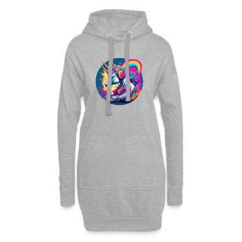 Unicorn DJ im Neonregenbogen - Hoodie-Kleid - Grau meliert - Vorne