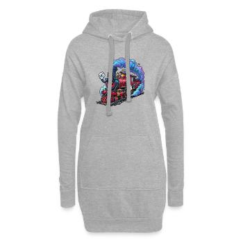 Bunte, verspielte Lokomotive - Hoodie-Kleid - Grau meliert - Vorne