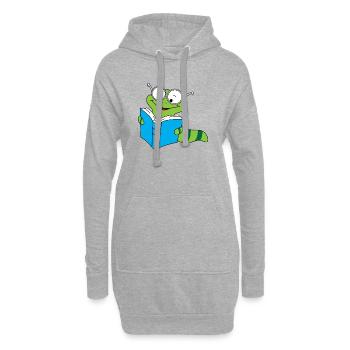 Bücherwurm Nerd Lesen Bücher Regenwurm - Hoodie-Kleid - Grau meliert - Vorne