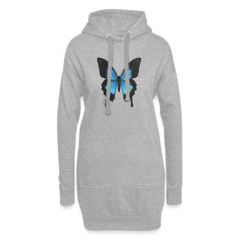 Blauer Schmetterling Neonflügel - Hoodie-Kleid - Grau meliert - Vorne