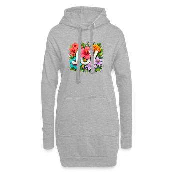 Tropische JOY – Florale Sommer-Hibiskustypografie - Hoodie-Kleid - Grau meliert - Vorne