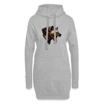 Mechanischer Hyaenakopf mit leuchtenden Akzenten - Hoodie-Kleid - Grau meliert - Vorne