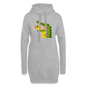 Fröhliches Krokodil mit Vogel im Maul - Hoodie-Kleid - Grau meliert - Vorne