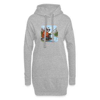 Cooler Dachs beim Angeln am See - Hoodie-Kleid - Grau meliert - Vorne