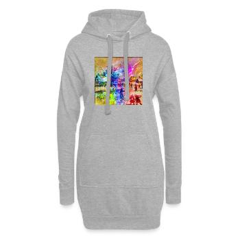Farbenfrohes Winterdorf-Aquarell - Hoodie-Kleid - Grau meliert - Vorne