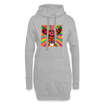 Cerf aux fleurs - Sweat-shirt à capuche long Femme - gris chiné - Devant