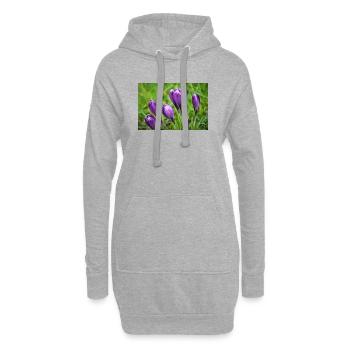 Purple Crocus Cluster im Frühlingsgarten - Hoodie-Kleid - Grau meliert - Vorne