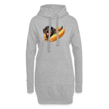 Dackel im Hot Dog - Hoodie-Kleid - Grau meliert - Vorne