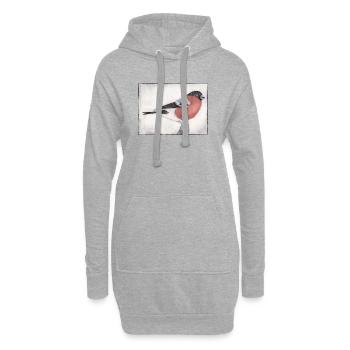 Vogel bunt koloriert - Druckvorlage handgeschnitzt - Hoodie-Kleid - Grau meliert - Vorne