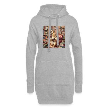 Portrait de lecture du lapin de bibliothèque - Sweat-shirt à capuche long Femme - gris chiné - Devant