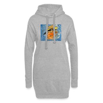 Blauer Farbwirbel im Orange - Hoodie-Kleid - Grau meliert - Vorne