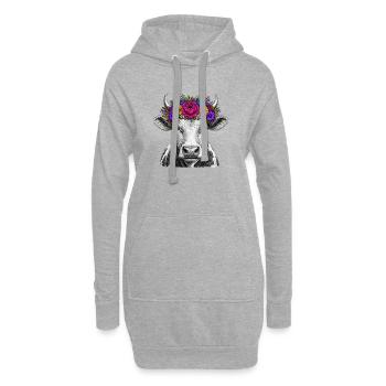 Kuh mit Blumenkrone - Hoodie-Kleid - Grau meliert - Vorne