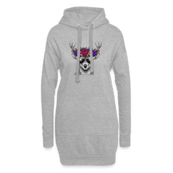 Cerf avec couronne de fleurs et lunettes de soleil - Sweat-shirt à capuche long Femme - gris chiné - Devant