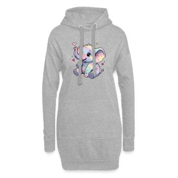 Pastel Elephant Cuddly Heart - Hoodie Dress - heather grey - Front