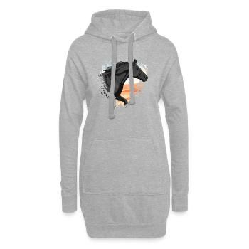 Un cheval Abaga noir devant un coeur, et un désert - Sweat-shirt à capuche long Femme - gris chiné - Devant