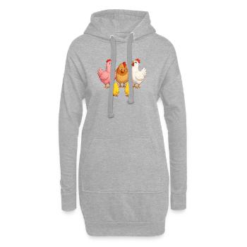 Hühner mit Kücken - Hoodie-Kleid - Grau meliert - Vorne