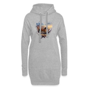 Ein arabisches Al Jawf-Pferd, eine Landschaft und ein Herz - Hoodie-Kleid - Grau meliert - Vorne