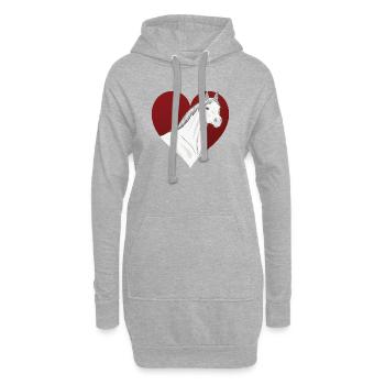Ein Abbayan-Pferd vor einem roten Herzen - Hoodie-Kleid - Grau meliert - Vorne
