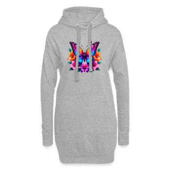 Papillon coloré avec des fleurs - Sweat-shirt à capuche long Femme - gris chiné - Devant