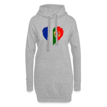 France Portugal Flag Coeur - Sweat-shirt à capuche long Femme - gris chiné - Devant
