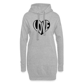 Love Herz, Liebe Herzmotiv  - Hoodie-Kleid - Grau meliert - Vorne