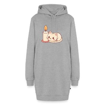 Chat mignon et bougie lumineuse - Sweat-shirt à capuche long Femme - gris chiné - Devant