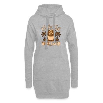 Le café d’abord, le travail après – alimenté par la caféine - Sweat-shirt à capuche long Femme - gris chiné - Devant
