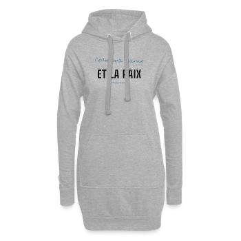 Eau et Paix: Script Bleu et Lettrage Noir - Sweat-shirt à capuche long Femme - gris chiné - Devant