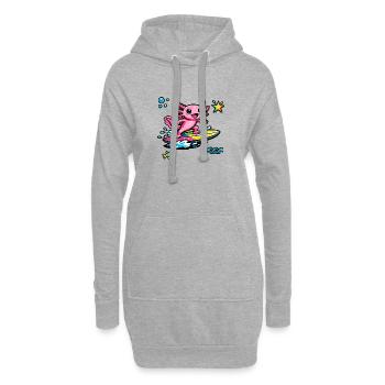 Pink Axolotl Surfer auf buntem Surfbrett - Hoodie-Kleid - Grau meliert - Vorne